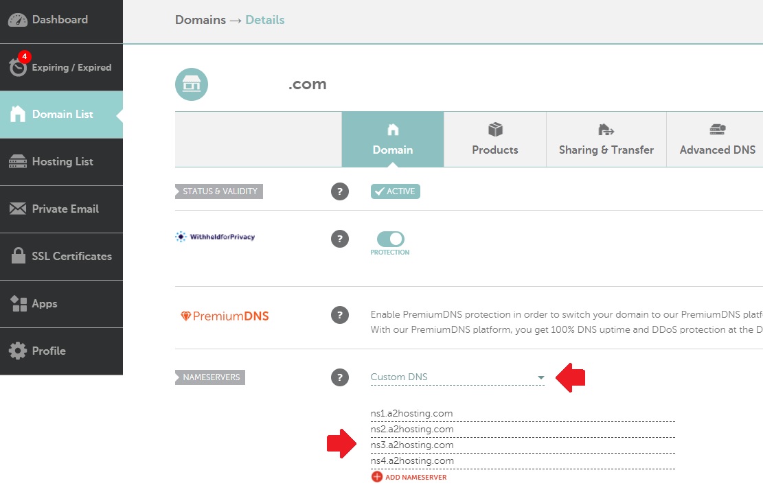 Point Domain to Nameservers