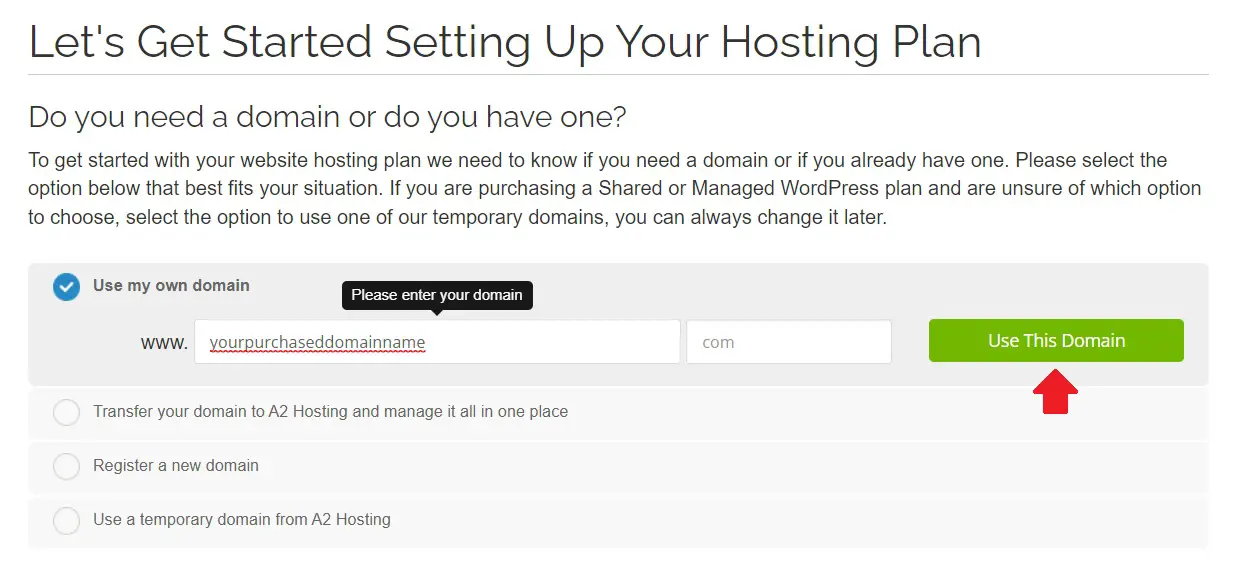 Purchase web hosting package from A2 Hosting