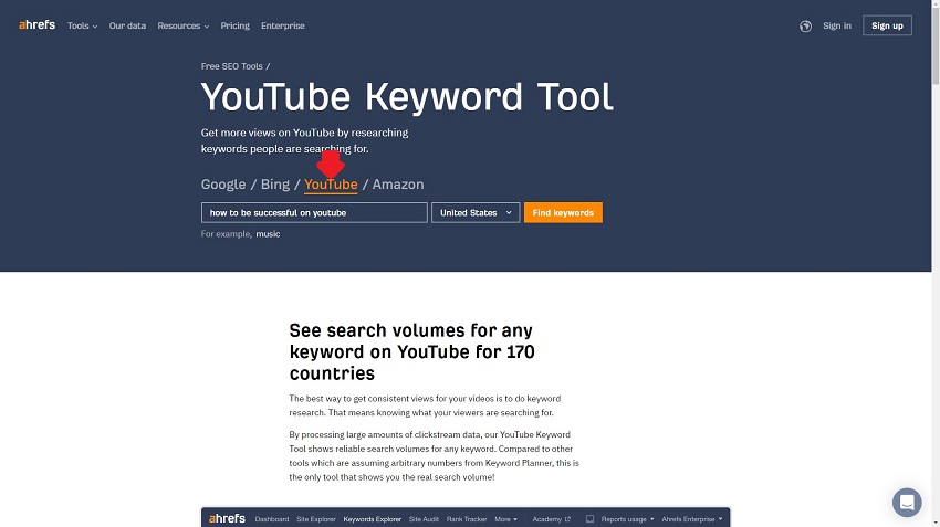 Ahrefs YouTube Research Tool